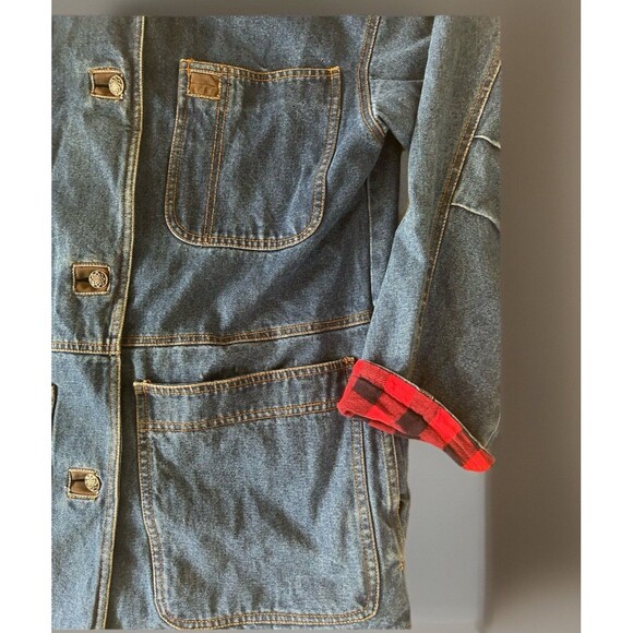 Current Seen Vintage 80s Chore Coat Denim Buffalo Plaid Flannel Lined Size M - Picture 3 of 9